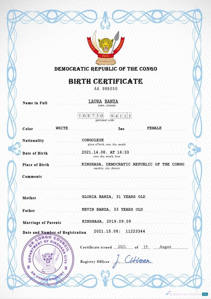 Download Democratic Republic of the Congo vital record birth certificate PSD template Photoshop template